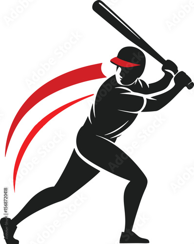 baseball player swinging a bat with dynamic swooshes isolated on white background