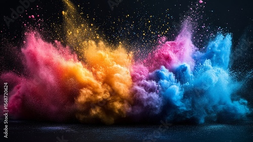 A black background vibrant colors, puffs of chalk dust