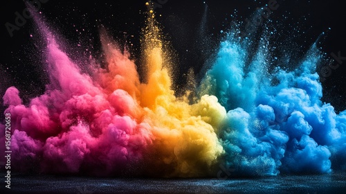 A black background vibrant colors, puffs of chalk dust