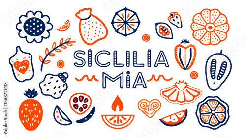 Monochrome Navy Sicilian Symbol Doodles