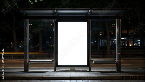 Modern bus shelter night illuminated advertisement display