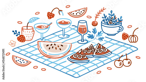  Whimsical Summer Picnic Food Doodle Sketch