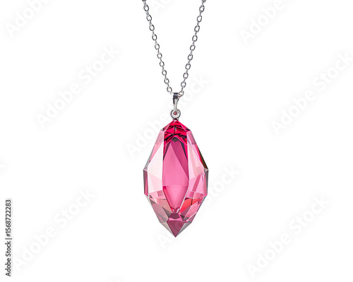 pink crystal pendant necklace hanging on delicate chain 