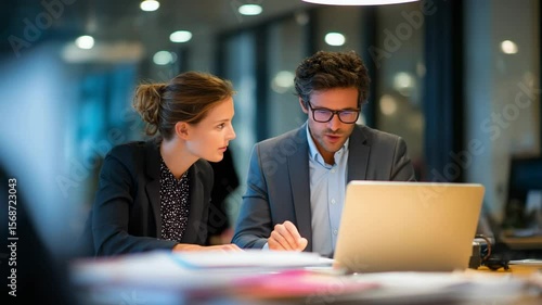 two business people who are having a conversation in front of their laptops