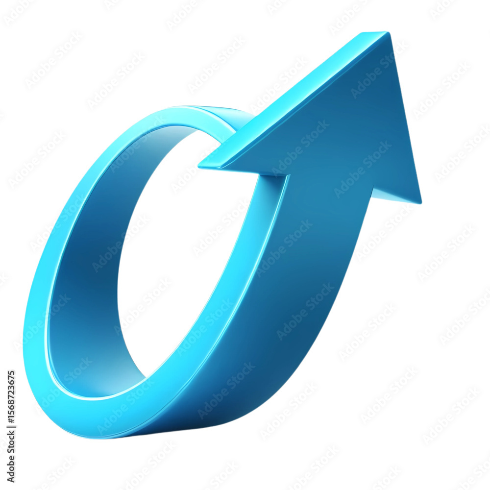 Shiny blue arrow forming a loop and pointing upwards on a black background. arrow, upward, growth, development. Shiny blue arrow forming a loop and pointing upwards on a black background. arrow, upward, growth, development.