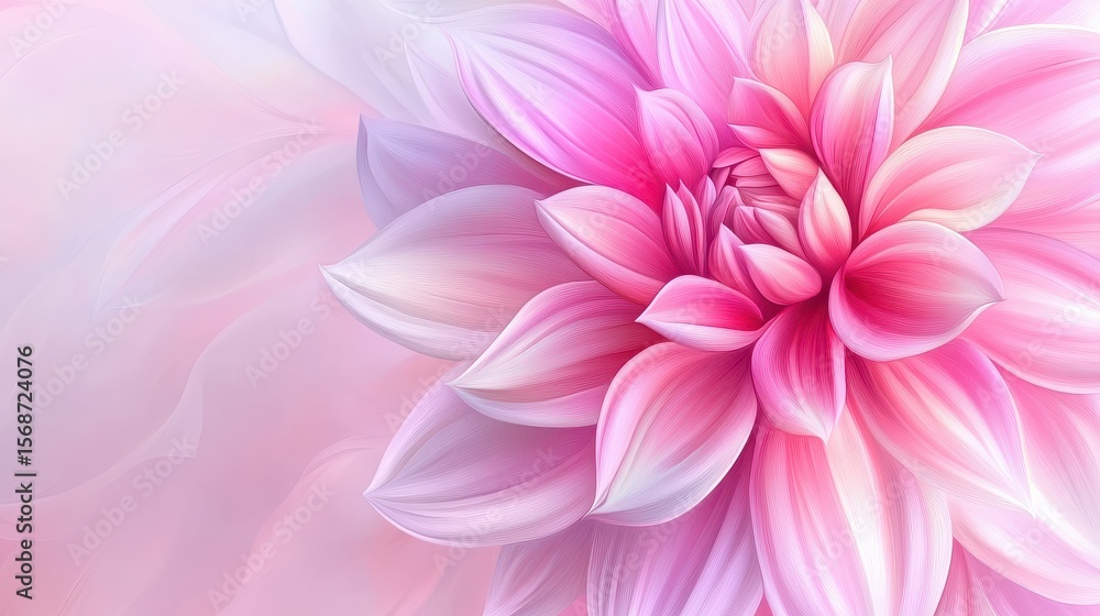 Fototapeta premium Radiant Pink Dahlia Bloom in Detailed Digital Illustration