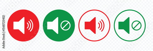 Speaker Icon. Set of Sound Icon. Mute and unmute volume sound flat vector icons for video apps and websites. Volume level Icon. Silent and ring speaker. Vector Illustration
