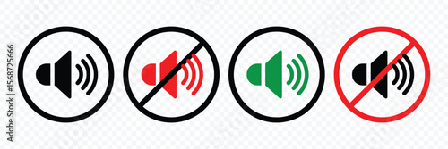 Speaker Icon. Set of Sound Icon. Mute and unmute volume sound flat vector icons for video apps and websites. Volume level Icon. Silent and ring speaker. Vector Illustration
