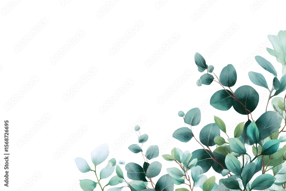 Obraz premium Watercolor eucalyptus leaf garland frame border clipart, isolated on a white background, 