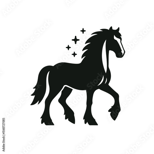 Prancing Horse Silhouette – Black Vector Animal with Raised Leg and Flowing Mane in Dynamic Pose on White Background