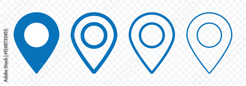 Location map pin icon set. Map navigation line style symbol. Gps location sign. Modern map markers. Navigation, Geo location point. Vector illustration
