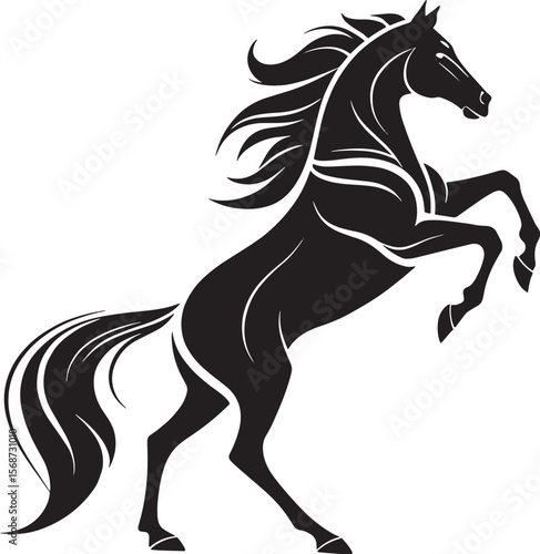 Black horse rearing up white animal