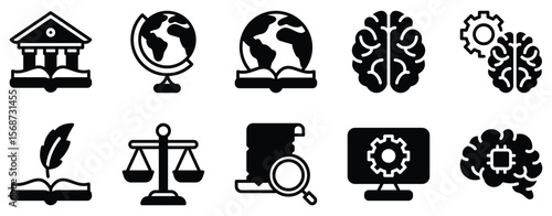 Knowledge Icon Set Solid Style Collection representing learning information and intellectual growth suitable for educational platforms research tools and training programs
