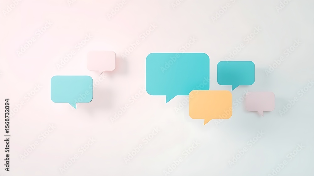 Modern feedback concept with floating speech bubble shapes on a soft gradient background. Modern feedback concept with floating speech bubble shapes on a soft gradient background.