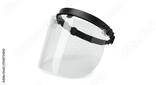 Clear face shield with black headband and adjustable straps