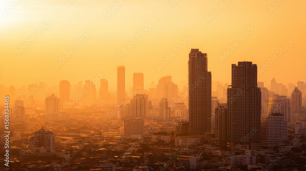 sprawling city skyline bathed in warm golden sunlight with high-rise buildings fading into a hazy horizon. sprawling city skyline bathed in warm golden sunlight with high-rise buildings fading into a hazy horizon.