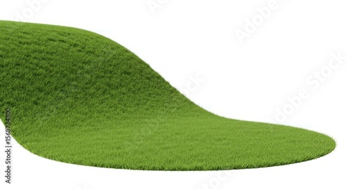 A curved, grassy hill,  isolated on white.  Green, textured