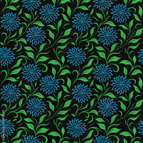 Vintage floral seamless pattern, suitable for fashion design, decoration, fabric, wallpaper and printing on black background
