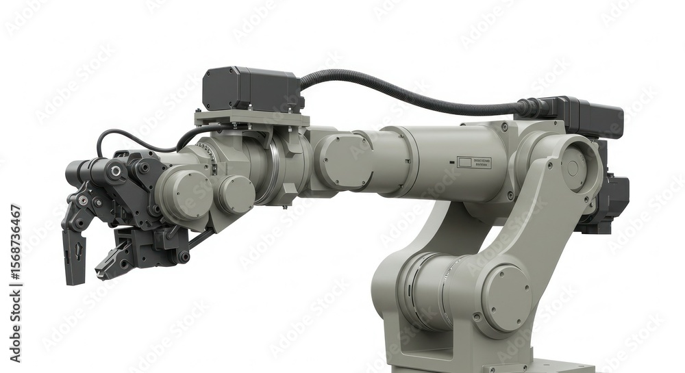 Industrial robot arm, gray, isolated Industrial robot arm, gray, isolated