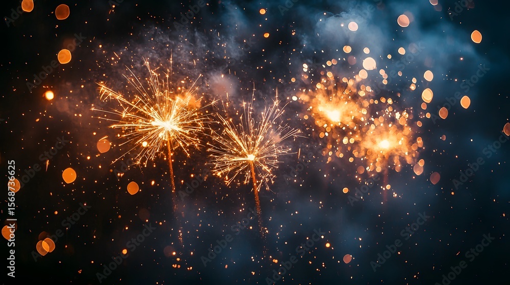 Obraz premium Sparkling fireworks night celebration bokeh background