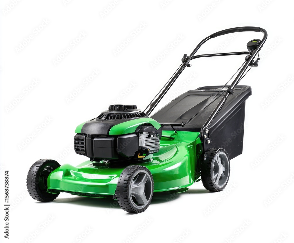 Fototapeta premium Green lawnmower, isolated on white
