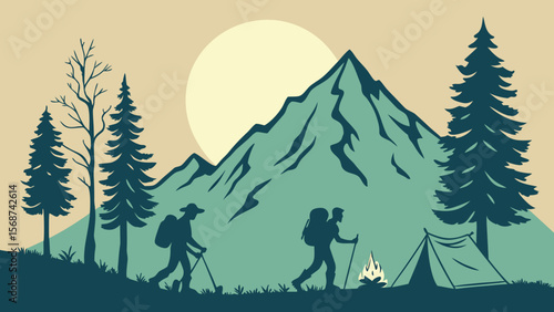 Camping Adventure Silhouettes Clip Art — Tents, Campfires, Hikers, Backpacks, Trees, Mountains & Moon Scenes for Outdoor DIY Projects