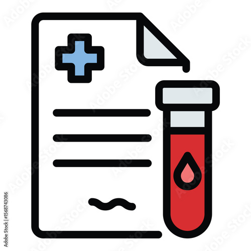 Blood test icon flat line style illustration representing medical diagnostics and health screening, suitable for healthcare services, laboratory analysis, and wellness monitoring projects