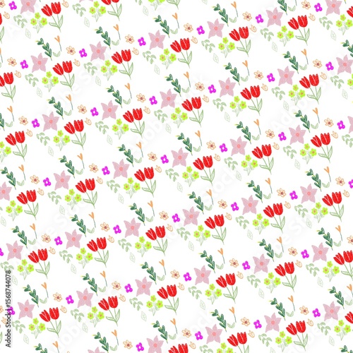 Wallpaper Mural A seamless pattern featuring hand-drawn cute flowers in a minimal and pastel style. The design is soft, charming, and perfect for notebooks, wrapping paper, phone cases, and other printable products.  Torontodigital.ca