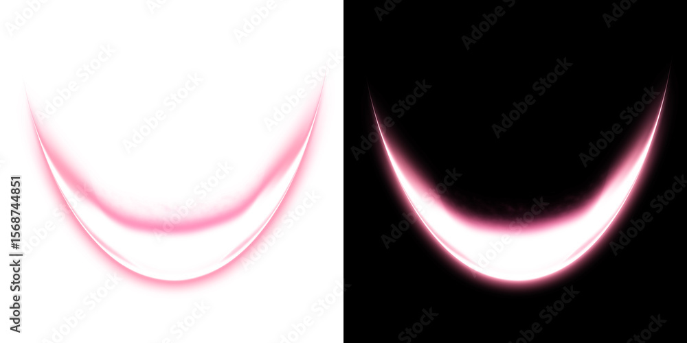 Naklejka premium Pink curved glow light effect on transparent and black background 
