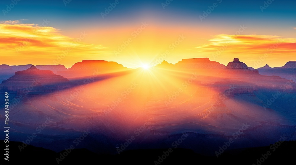 Obraz premium Dramatic sunrise over a vast mountain range.
