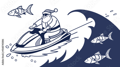Santa's Beach Jet Ski Adventure A Fun Christmas Illustration
