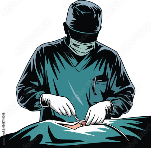 A surgeon performing an operation in a surgical room with precision and expertise silhouette transparent isolated vector png