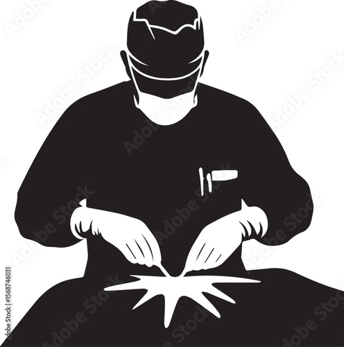 A doctor in a mask performing surgery with utmost precision silhouette transparent isolated vector png