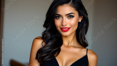 Wallpaper Mural "Confident Elegance: Striking Woman in Black with Bold Red Lips" Torontodigital.ca