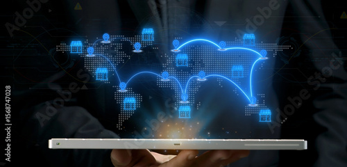 Wallpaper Mural Global franchise business concept, companies that expand internationally by licensing their business model and brand to local entrepreneurs, known as franchisees. Franchise icons on world map Torontodigital.ca