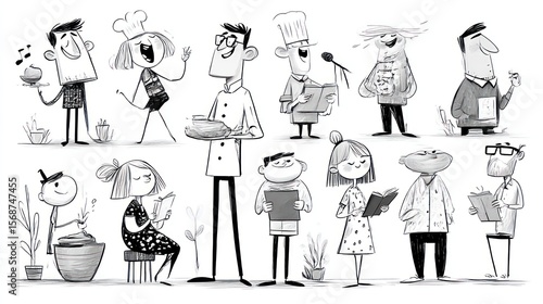 Black and white character sketches