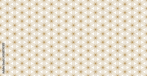 seamless pattern of interconnected circles forming a geometric "Flower of Life" motif in elegant gold lines on a pristine white background. Perfect for spiritual, luxurious, or decorative designs.