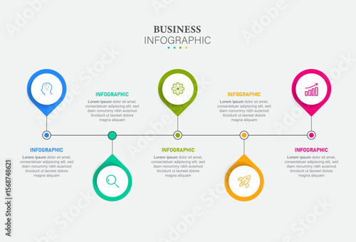 Infographic template for business. 5 Steps Modern Timeline diagram with road journey concept, presentation vector infographic.