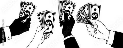 People hands holding money. Business concept. vector set