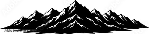 Black and white mountain range vector illustration for adventure and outdoor themed designs