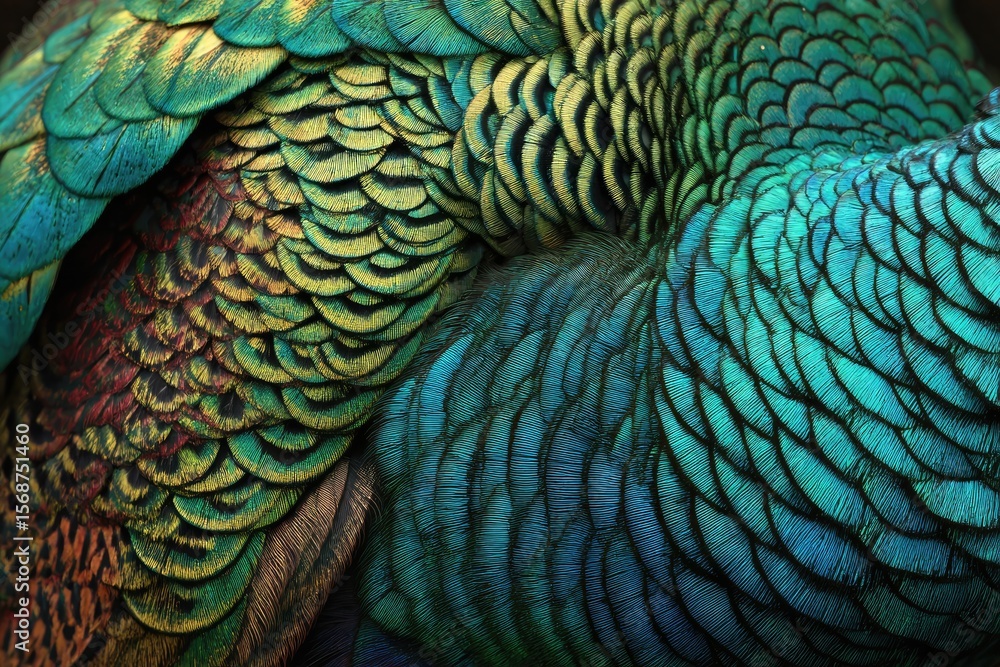 Obraz premium Shimmering Avian Plumage Iridescent Feathers in Emerald Hues