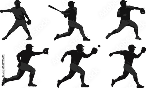 Baseball player silhouettes vector illustration for sports design and athletic performance art 94