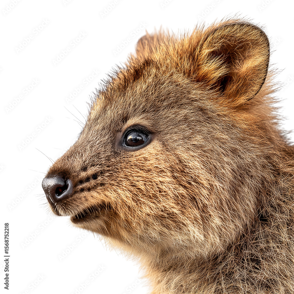 Fototapeta premium Quokka profile cute animal furry face small mammal native to Australia friendly expression wildlife nature close up portrait