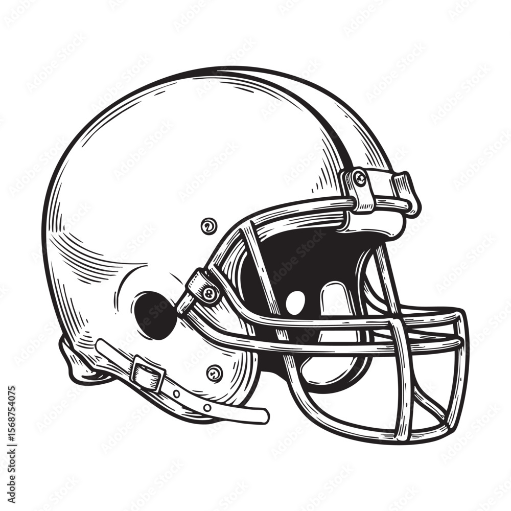 Fototapeta premium American Football Helmet Vector Engraving Illustration
