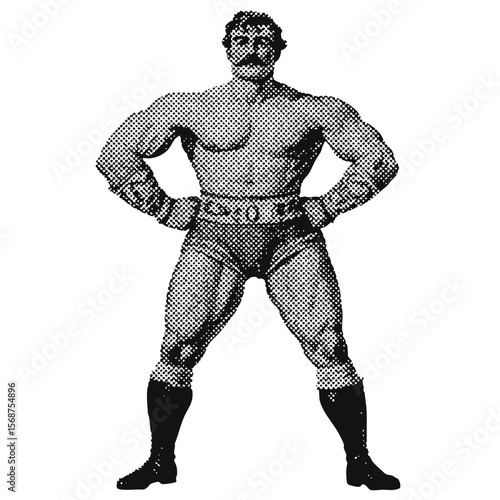 Circus strongman halftone grunge vector design element