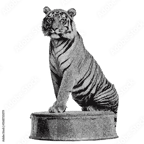 Circus performing tiger halftone grunge vector design element