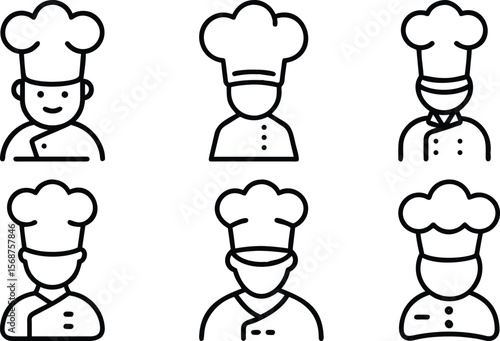 set of chef line art vector icons