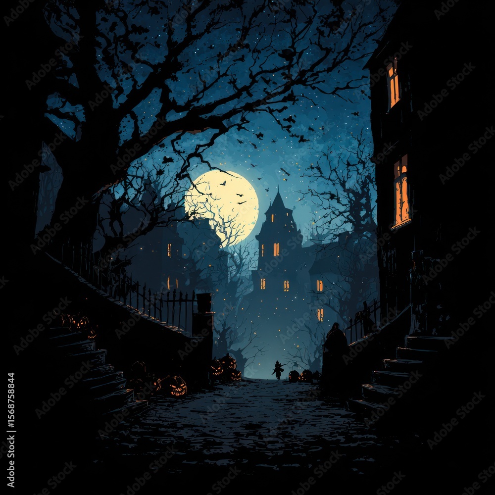 Fototapeta premium dark night halloween illustration