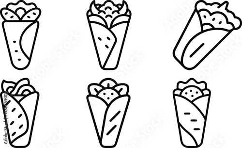 vector set of shawarma line art vector icons for restaurant banner art