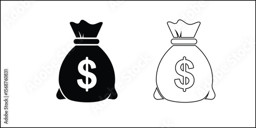vector icon of a classic money bag with a dollar sign, representing wealth, savings, and financial assets."